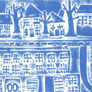 Blue and White print of houses
